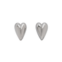 A pair of heart shaped silver stud earrings. 